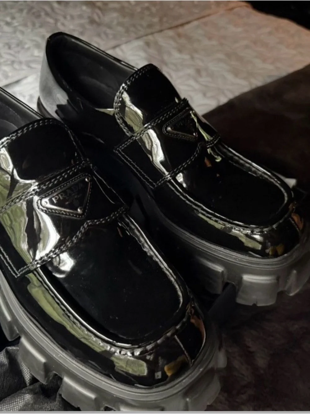 Prada Monolith brushed leather loafers